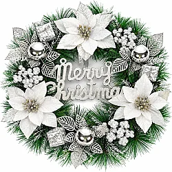 Yeni İl Venoku, Ağ-Gümüşü / Merry Chiristmas yazılı – Qapı və Dekor Bəzəyi, 30 sm (636-55) - 