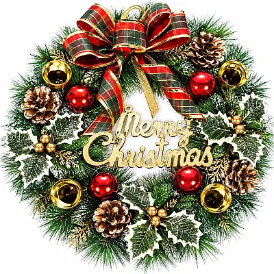  Yeni İl Venoku, Bantiqli / Merry Christmas yazılı – Qapı və Dekor Bəzəyi, 30 sm (636-60) - 1