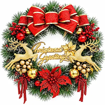 Yeni İl Venoku , Marallı / Christmas Greetings yazılı – Qapı və Dekor Bəzəyi, 30 sm(636-69) - 1