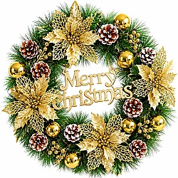 Yeni İl Venoku, Qozalı / Merry Christmas yazılı – Qapı və Dekor Bəzəyi, 30 sm (636-68) - 