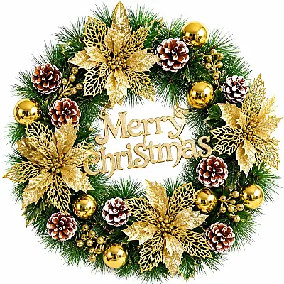 Yeni İl Venoku, Qozalı / Merry Christmas yazılı – Qapı və Dekor Bəzəyi, 30 sm (636-68) - 1