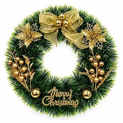 Yeni İl Venoku – Qızılı Merry Christmas Qapı Bəzəyi, 30 sm (651-7) - 1