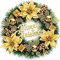 Yeni İl Venoku, Şarlı / Merry Christmas yazılı – Qızılı Qapı və Dekor Bəzəyi, 30 sm (636-54) - 