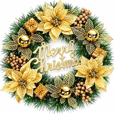 Yeni İl Venoku, Şarlı / Merry Christmas yazılı – Qızılı Qapı və Dekor Bəzəyi, 30 sm (636-54) - 1